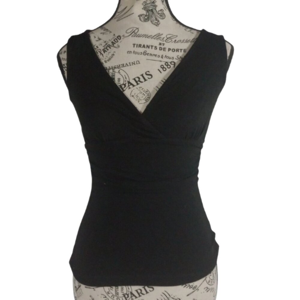Vintage Pre-Owned (Excellent) BCBGMAXAZRIA Black Ruched Faux-Wrap Top S